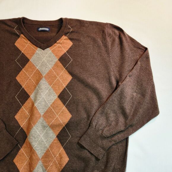 Consensus Sportswear Close-Knit Brown Argyle Pattern Sweater Size Large Mens - Picture 4 of 15